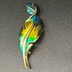 Vintage TJ enamel leaf brooch